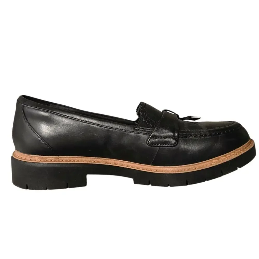 Women's Clarks Leather Westlynn Bella Loafers Black W7.5 - Picture 1 of 13